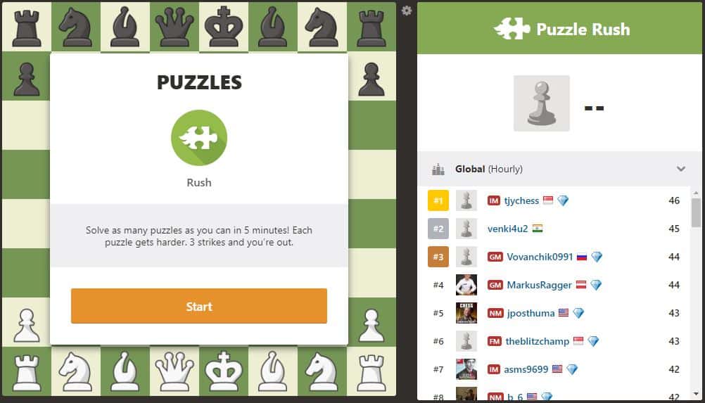 Puzzle Rush, chess.com's new feature