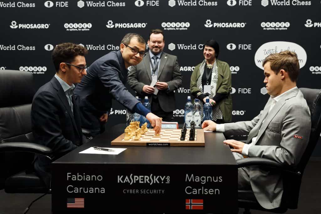 Game Changer: The man behind AlphaZero, Demis Hassabis, making the ceremonial first move in Round 8