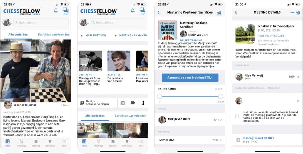Posts and main feed on the Chess Fellow app