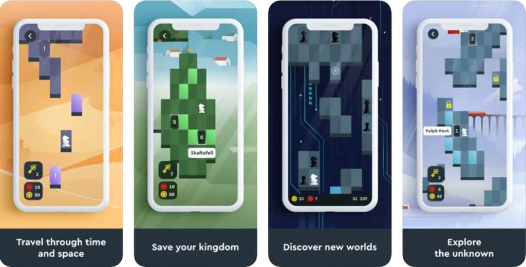 Four tiles from the Knight Runner app, showing different levels