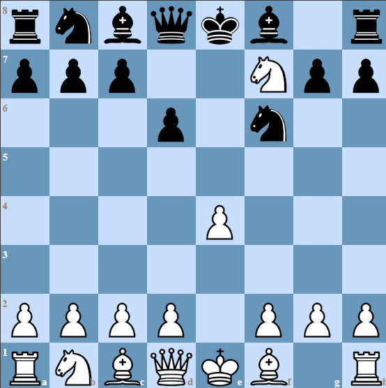Cochrane Gambit starting position - 1e4 e5 2.Nf3 Nf6 3.Nxe5 d6 4.Nxf7