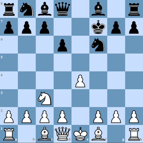 Cochrane Gambit with 5.Nc3 - 1.e4 e5 2.Nf3 Nf6 3.Nxe5 d6 4.Nxf7 Kxf7 5.Nc3