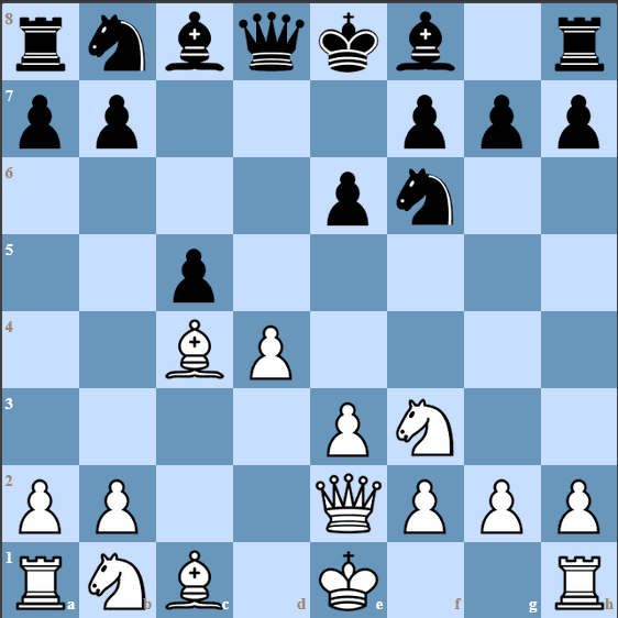 The Furman Variation is characterized by the move 6.Qe2. White intends to play dxc5 followed by e4.